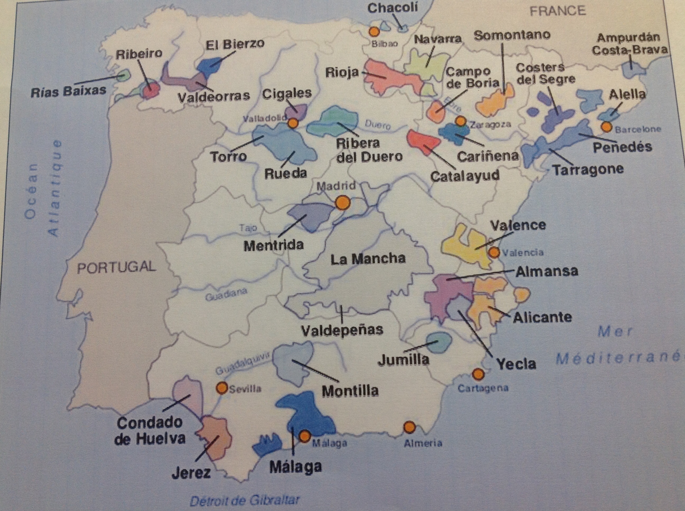 Une joile carte des vignobles espagnols